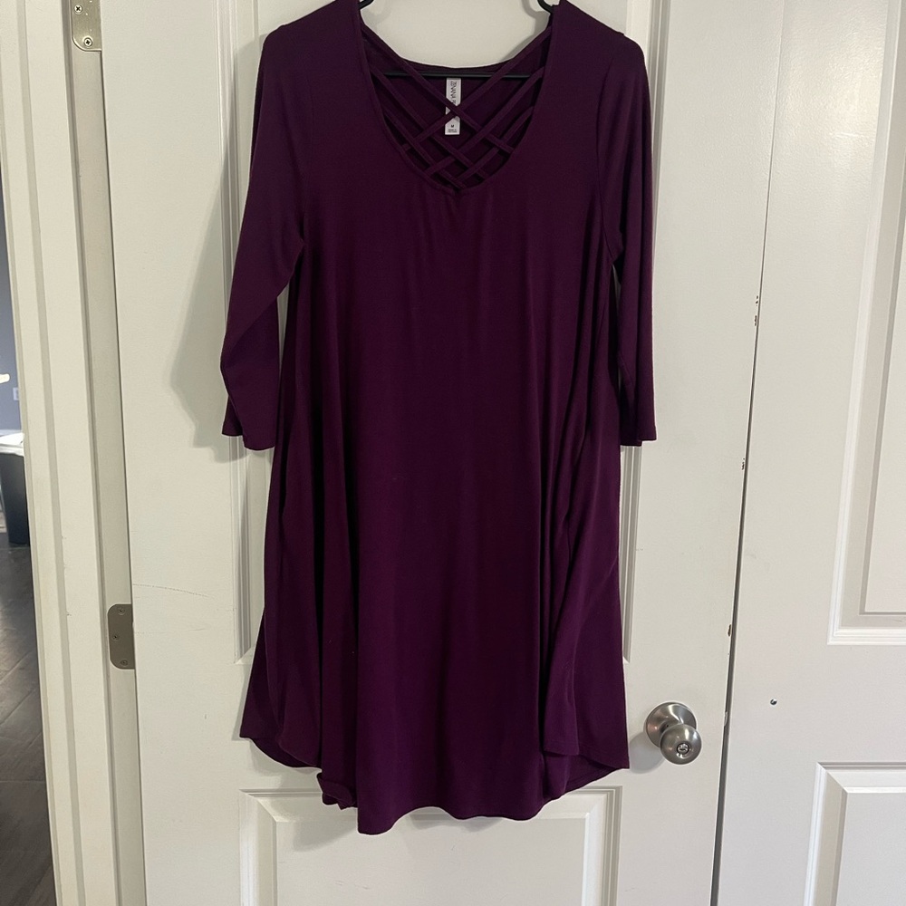 Zenana Outfitters Deep Purple Tunic with Crisscross Neckline